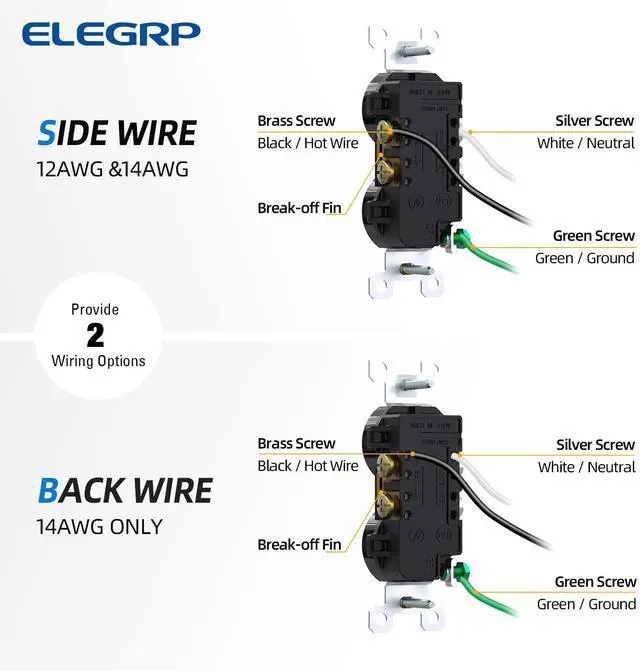 Alt view image 5 of 6 - ELEGRP Duplex Receptacle with Wall Plate, 20A 125V Standard Electrical Wall Outlet, TR Tamper Resistant & WR Weather Resistant, 2 Pole 3 Wire, Self-Grounding, UL Listed, Glossy Black, 10 Pack