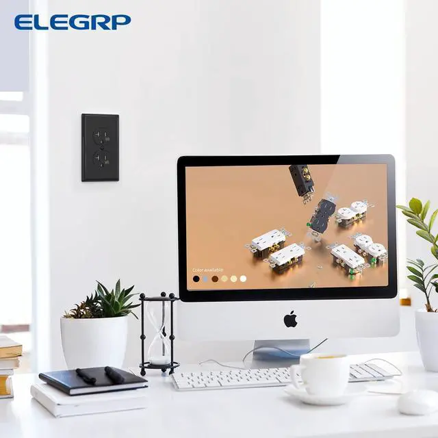 Alt view image 6 of 6 - ELEGRP Duplex Receptacle with Wall Plate, 20A 125V Standard Electrical Wall Outlet, TR Tamper Resistant & WR Weather Resistant, 2 Pole 3 Wire, Self-Grounding, UL Listed, Glossy Black, 10 Pack