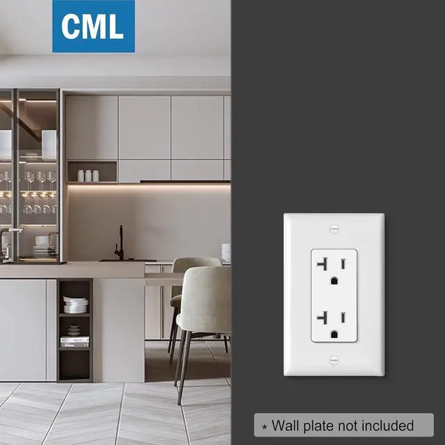 Alt view image 6 of 7 - CML 20 Amp Decorator Wall Receptacle, Decor Electrical Outlets, 20A/125V, Residential and Commercial Use, Non-Tamper-Resistant, UL Listed, White, 50 Pack