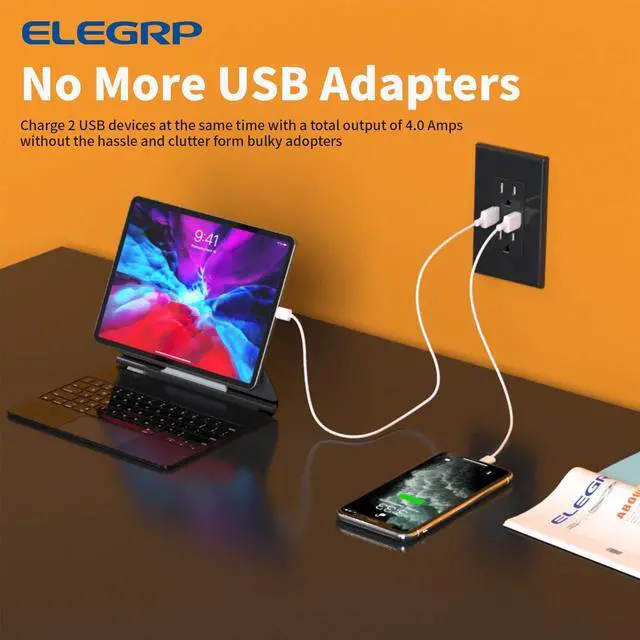 Alt view image 5 of 6 - ELEGRP USB Wall Outlet Receptacle with Dual 4.0 A USB Ports, 15 Amp Duplex Tamper Resistant Receptacle, Charging Power Outlet with USB Ports, Wall Plate Included, UL Listed (10 Pack, Glossy Black)