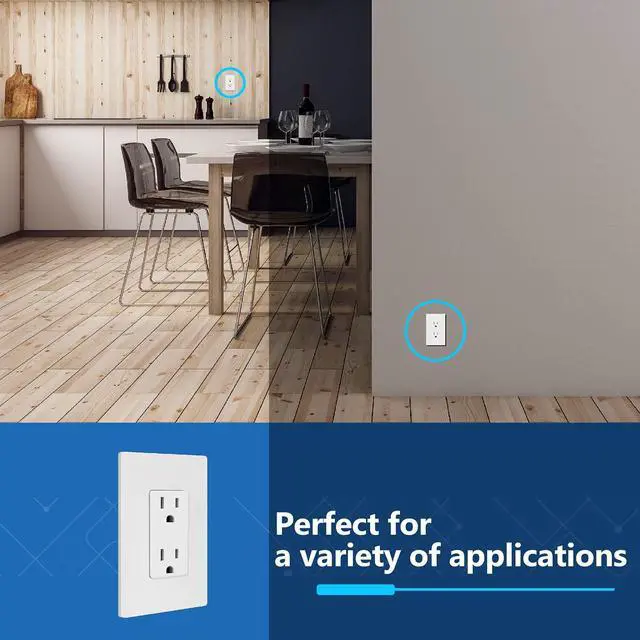 Alt view image 6 of 7 - LIDER Matte Finish Decorator Receptacle with Interchangeable Face Cover, Child Safe Tamper-Resistant Wall Outlet with Screwless Wall Plate, Residential Grade 15A 125V UL Listed LR15-TR-WSWP10P, White