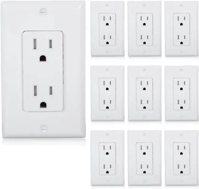 Main image of Maxxima Tamper Resistant Duplex Receptacle - Standard Decorative Electrical Wall Outlet 15A, Contractor Pack, Wall Plates Included - White - 10 Pack