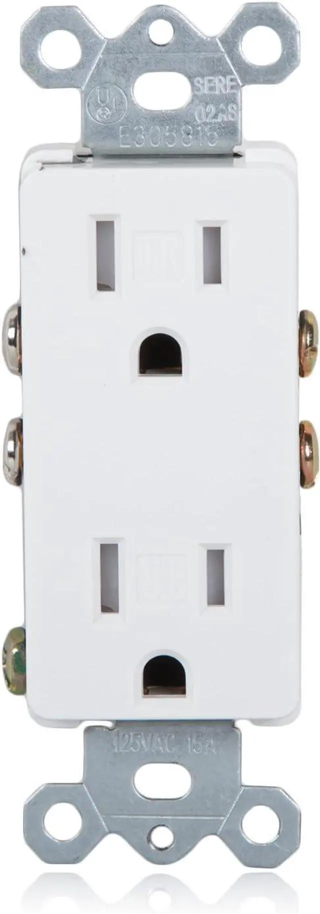 Alt view image 3 of 7 - Maxxima Tamper Resistant Duplex Receptacle - Standard Decorative Electrical Wall Outlet 15A, Contractor Pack, Wall Plates Included - White - 10 Pack