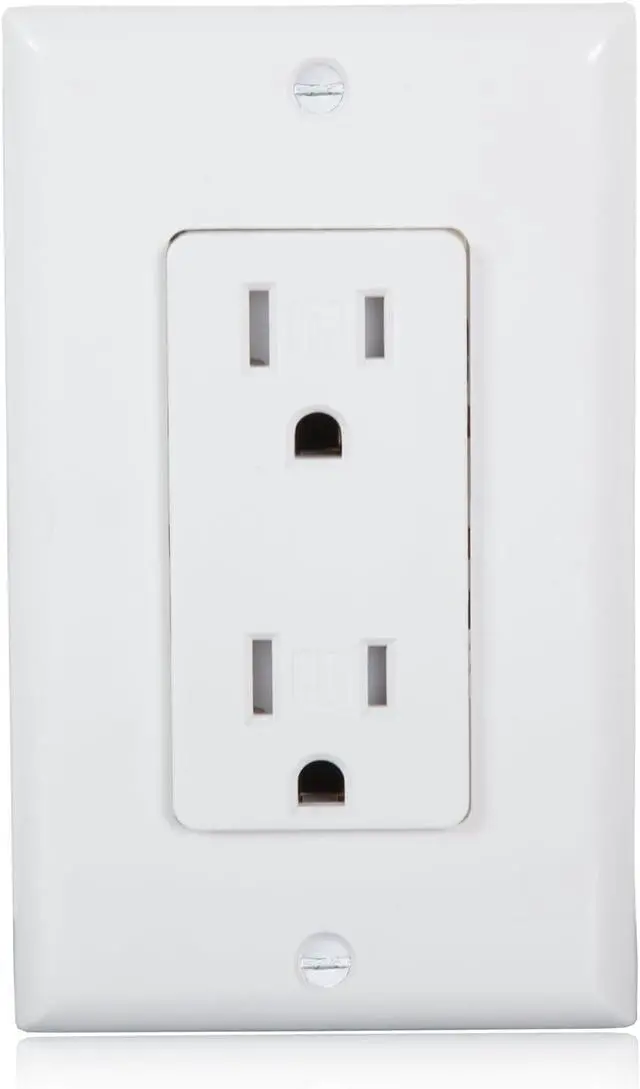 Alt view image 2 of 7 - Maxxima Tamper Resistant Duplex Receptacle - Standard Decorative Electrical Wall Outlet 15A, Contractor Pack, Wall Plates Included - White - 10 Pack