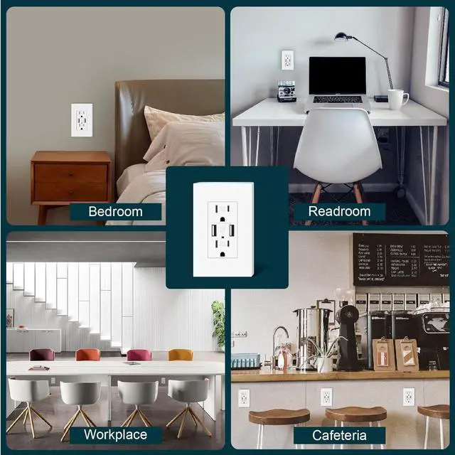 Alt view image 7 of 7 - 2Pack USB Wall Outlet, Receptacle Outlet with 4.8A Charging Capacity, 15A Tamper Resistant Electrical Socket, Screwless Wall Plate Included, UL & FCC Approved, White