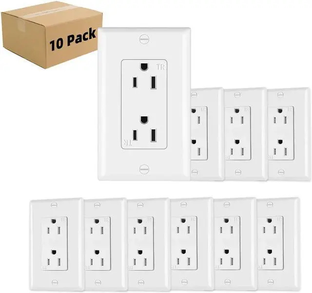 Main image of Micmi Decorator Receptacle Outlet, Decorative Socket Outlet, 15 Amp 125 Volt, Tamper Resistant, Grounding UL Listed White (15A Outlet with wallplates 10pack)