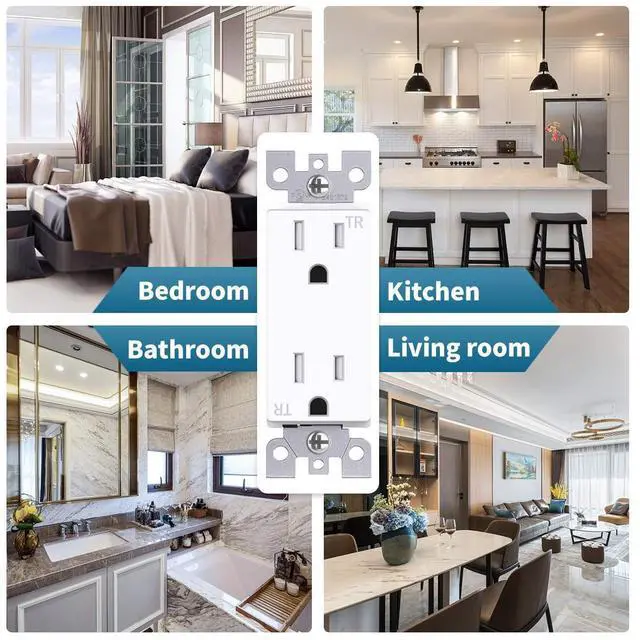 Alt view image 6 of 7 - Micmi Decorator Receptacle Outlet, Decorative Socket Outlet, 15 Amp 125 Volt, Tamper Resistant, Grounding UL Listed White (15A Outlet with wallplates 10pack)