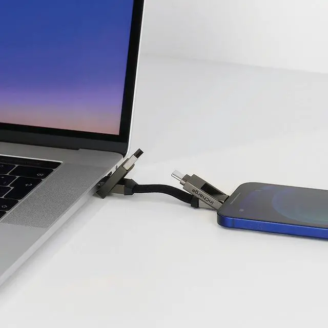 Alt view image 6 of 6 - Rolling Square inCharge 6 Portable Keychain Charger Cable, 6-in-1 Multi Charging Cable, Moon White for Laptop