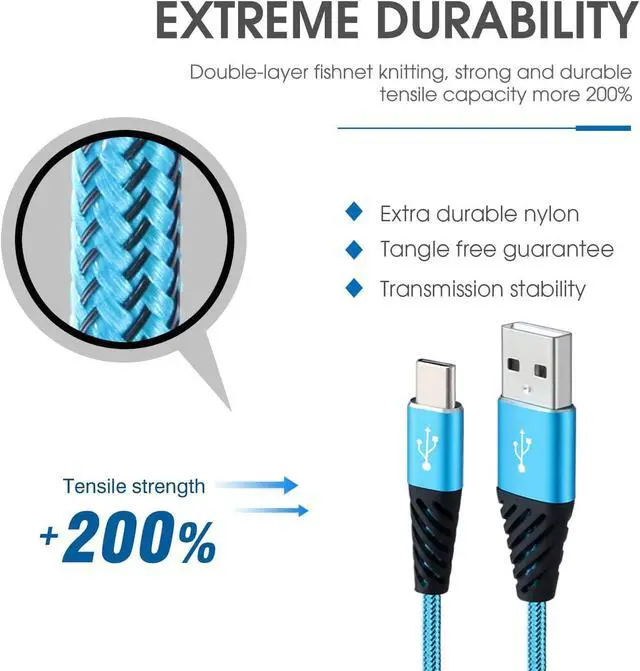 Alt view image 7 of 7 - Bynccea Type C Charger Cable 10FT 4-Pack Fast Charging Cord USB A to USB C Cell Phone Charger Nylon Braided Compatible with Samsung Galaxy S10 S9 S8 Note 10 9 Pixel LG V30