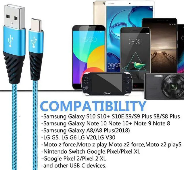 Alt view image 5 of 7 - Bynccea Type C Charger Cable 10FT 4-Pack Fast Charging Cord USB A to USB C Cell Phone Charger Nylon Braided Compatible with Samsung Galaxy S10 S9 S8 Note 10 9 Pixel LG V30