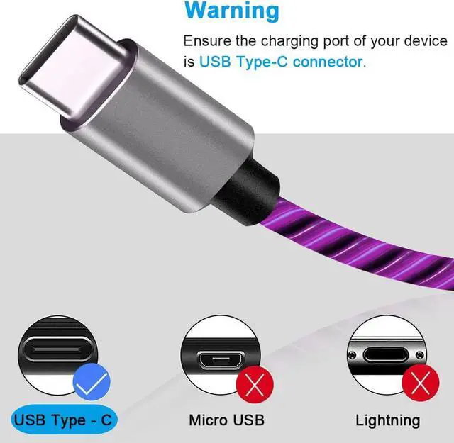 Alt view image 6 of 7 - USB C Cable, 6ft Type C Charging Cable Fast Charge, Lighted Up LED Cable, USB Type C Cable Compatible with Samsung Galaxy S23 S22 S21 Ultra S21 S20 S10 S9 S8 Plus Note 20 10 9 Pixel (Purple)