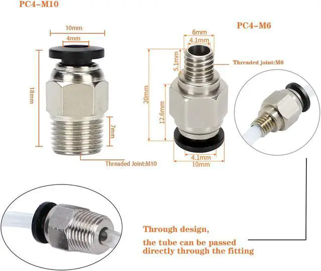 Alt view image 4 of 6 - 3D Printer Bowden Tube 2M, PTFE Tube Teflon Bowden Tubing with high Grade PC4-M6 & PC4-M10 Pneumatic Fittings,Tube Cutter, for 1.75mm Filament Ender 3/Ender 3 V2/Ender 3 Pro/CR 10 Series