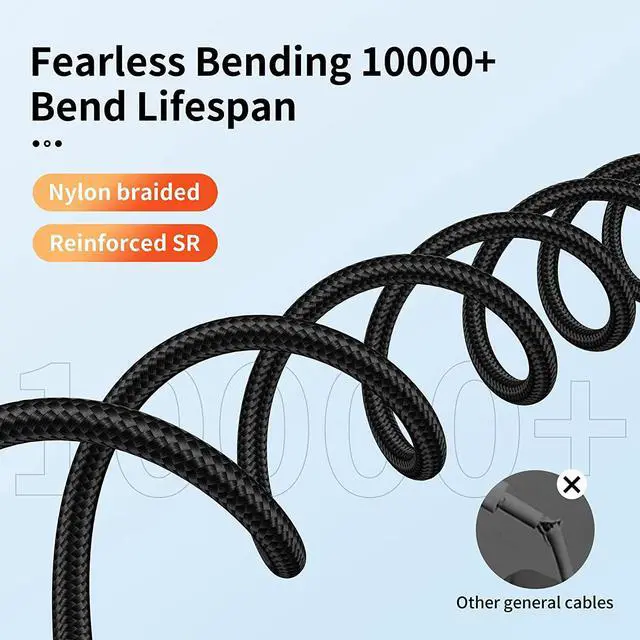 Alt view image 6 of 7 - USB C Cable 3-Pack(3ft/6ft/6ft) USB A to USB C Fast Charger Cord Nylon Braided Compatible with 16/15/Plus/Pro/Pro MaxGalaxy S25 S24 S23 S22 A51 S10 S9 and Other USB C Devices-Black