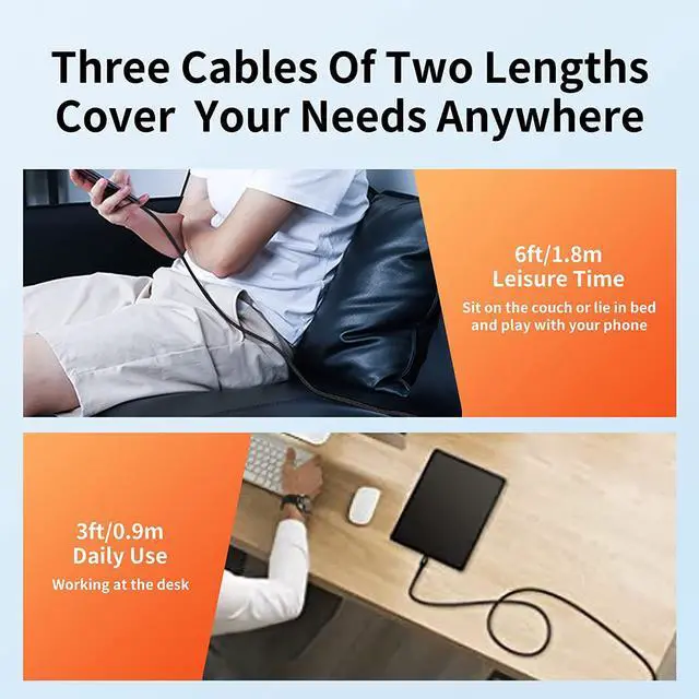 Alt view image 3 of 7 - USB C Cable 3-Pack(3ft/6ft/6ft) USB A to USB C Fast Charger Cord Nylon Braided Compatible with 16/15/Plus/Pro/Pro MaxGalaxy S25 S24 S23 S22 A51 S10 S9 and Other USB C Devices-Black