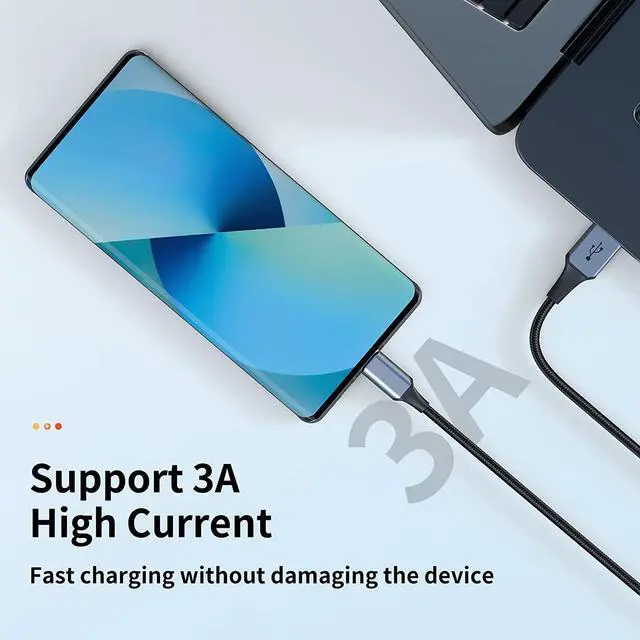 Alt view image 2 of 7 - USB C Cable 3-Pack(3ft/6ft/6ft) USB A to USB C Fast Charger Cord Nylon Braided Compatible with 16/15/Plus/Pro/Pro MaxGalaxy S25 S24 S23 S22 A51 S10 S9 and Other USB C Devices-Black