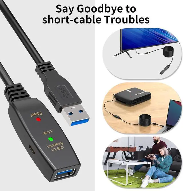 Alt view image 7 of 7 - Active USB 3.0 Extension Cable 75ft Male to Female Extender Cord, USB Extension Cable for USB Flash Drive, Card Reader, Hard Drive, Keyboard, PlayStation, Xbox, VR, Printer, Camera, Laptop