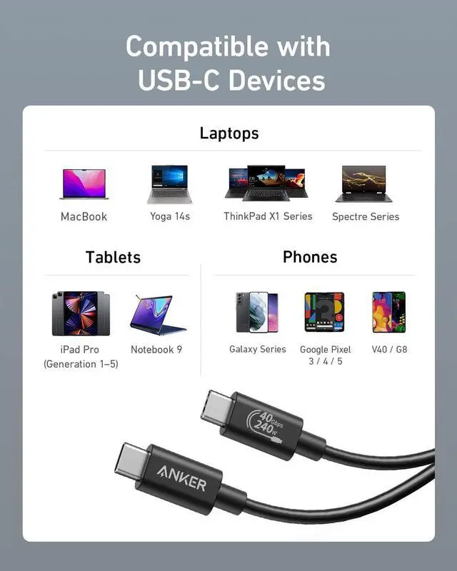 Alt view image 6 of 7 - USB C Cable(3.3FT 240W) USB 4 Data Cable 40Gbps 8K HD Display Thunderbolt 4/3 Compatible for iPhone 16 MacBook Hub Docking and More