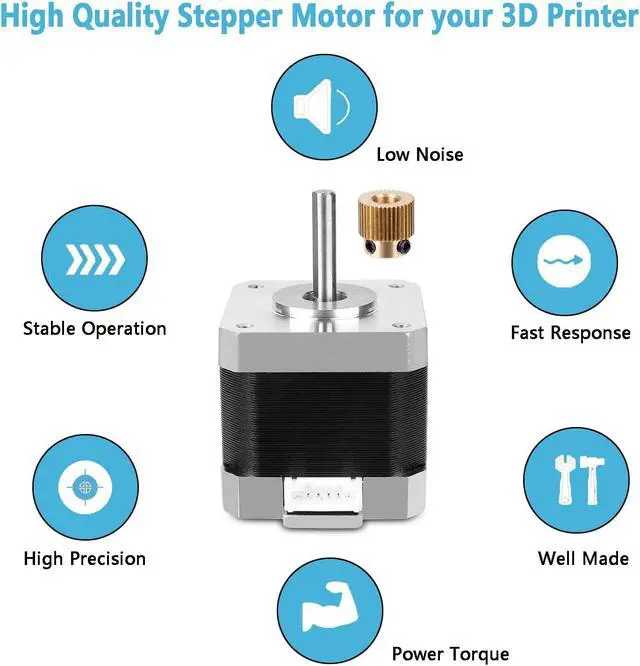 Alt view image 5 of 7 - Creality Official 42-40 Stepper Motor with Extruder Gear, 2 Phase 1A 1.8 Degree 0.4 N.M for 3D Printer Extruder, Compatible with E-axis of Ender 3/Ender 3 V2/Ender 3 pro/Ender 5/CR-10 3D Printer