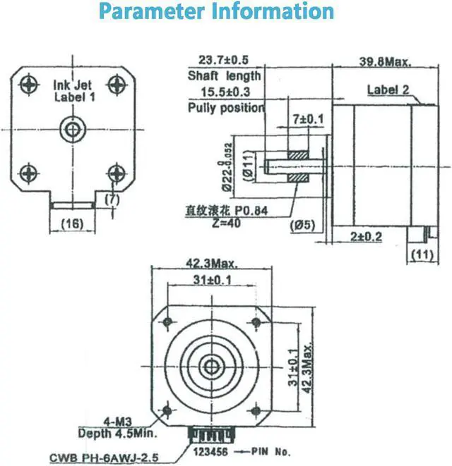 Alt view image 7 of 7 - Creality Official 42-40 Stepper Motor with Extruder Gear, 2 Phase 1A 1.8 Degree 0.4 N.M for 3D Printer Extruder, Compatible with E-axis of Ender 3/Ender 3 V2/Ender 3 pro/Ender 5/CR-10 3D Printer