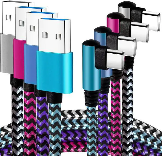 Main image of USB C Angle Cord: [90 Degree/6ft/4Pack] Nylon USB C Cable Compatible with  Galaxy S10/S10e/9/Note 10 Charger Cable-[Blue/Black/Magenta/Purple]