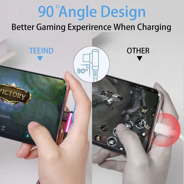 Alt view image 4 of 7 - USB C Angle Cord: [90 Degree/6ft/4Pack] Nylon USB C Cable Compatible with  Galaxy S10/S10e/9/Note 10 Charger Cable-[Blue/Black/Magenta/Purple]