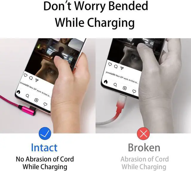 Alt view image 6 of 7 - USB C Angle Cord: [90 Degree/6ft/4Pack] Nylon USB C Cable Compatible with  Galaxy S10/S10e/9/Note 10 Charger Cable-[Blue/Black/Magenta/Purple]