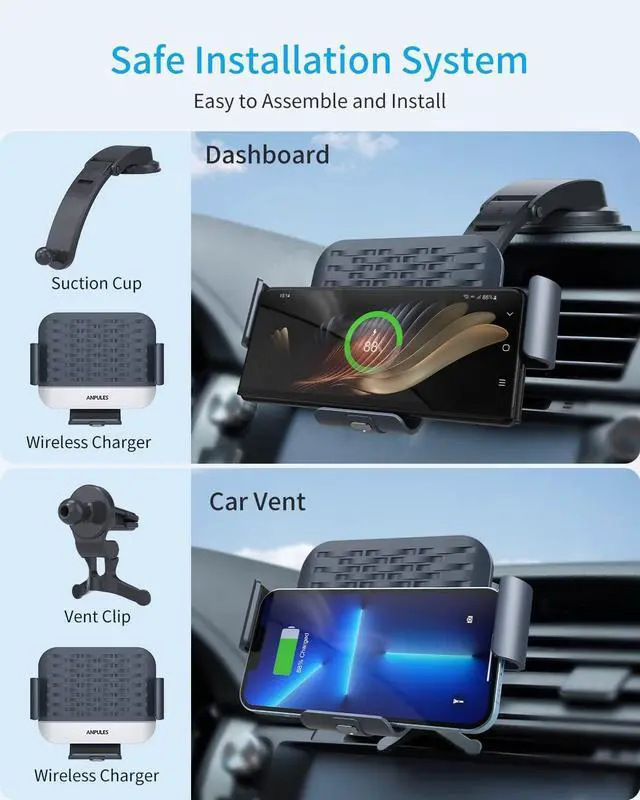 Alt view image 5 of 7 - Wireless Car Charger for Samsung Galaxy Z Fold 6/5/4/3, Dual CoilsFast Charging Phone Car Mount for Christmas, Auto-Clamping Air Vent Dashboard Car Phone Holder for Galaxy Z Fold/Note