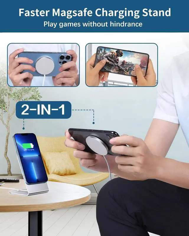 Alt view image 2 of 7 - Magnetic Wireless Charger Mag-Safe Charger for iPhone 16/15/14/13/12 Series Convertible Magnet Wireless Charging Stand/Pad with 5ft Cable for iPhone and AirPods 2/3/Pro 2/Pro