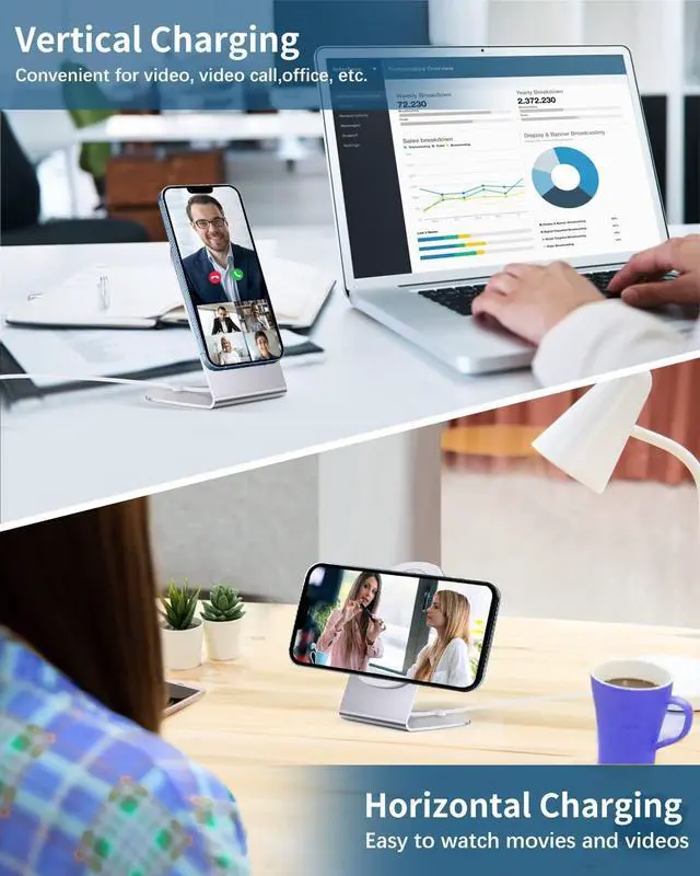 Alt view image 4 of 7 - Magnetic Wireless Charger Mag-Safe Charger for iPhone 16/15/14/13/12 Series Convertible Magnet Wireless Charging Stand/Pad with 5ft Cable for iPhone and AirPods 2/3/Pro 2/Pro