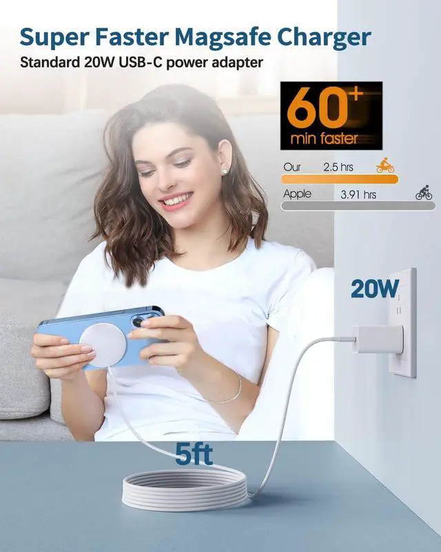 Alt view image 6 of 7 - Magnetic Wireless Charger Mag-Safe Charger for iPhone 16/15/14/13/12 Series Convertible Magnet Wireless Charging Stand/Pad with 5ft Cable for iPhone and AirPods 2/3/Pro 2/Pro