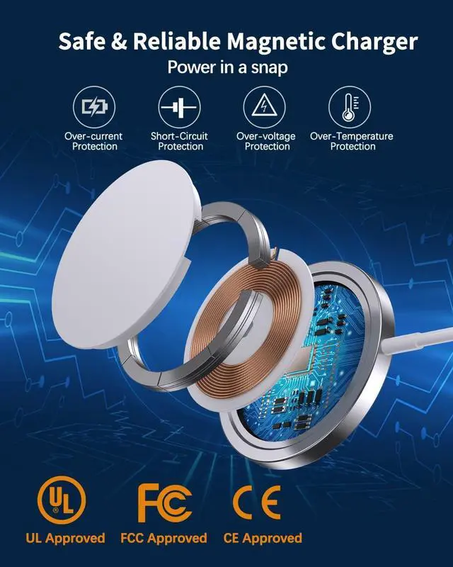 Alt view image 7 of 7 - Magnetic Wireless Charger Mag-Safe Charger for iPhone 16/15/14/13/12 Series Convertible Magnet Wireless Charging Stand/Pad with 5ft Cable for iPhone and AirPods 2/3/Pro 2/Pro