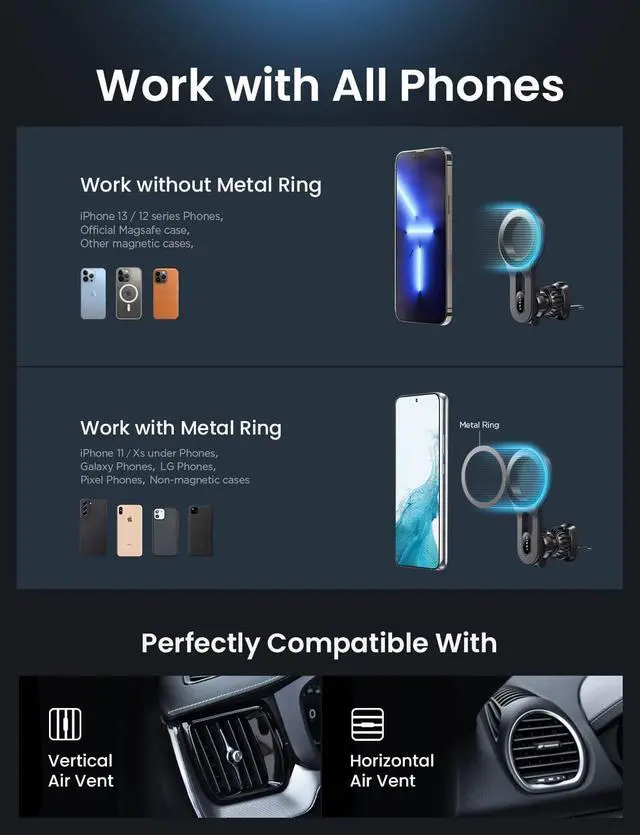 Alt view image 5 of 7 - for MagSafe Car Mount Magnetic Car Phone Mount Air Vent Phone Holder Car [Super Strong Magnets] Hands Free Cell Phone Holder 17X Strong Clip Car Accessories fit iPhone 16 15 14 13 Pro Plus Max