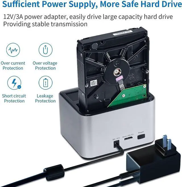 Alt view image 5 of 6 - SSK Aluminum Hard Drive Docking Station, USB 3.0 to SATA Dual Bay External HDD Dock Caddy Reader for 2.5 & 3.5 inch SATA HDD SSD, with UASP Offline Cloner/Duplicator Function(2x16TB Supports)