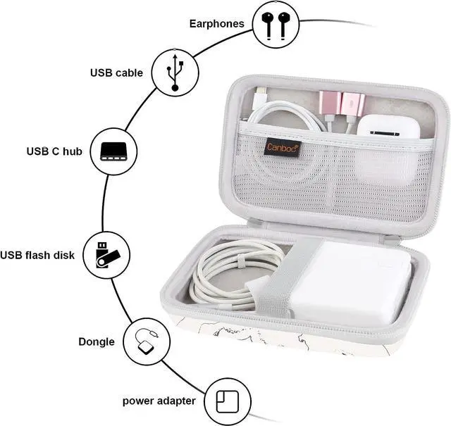 Alt view image 5 of 6 - Canboc Carrying Case for MacBook Air Pro Charger MagSafe/MagSafe 2 Power Adapter, iPhone 14/14 Pro MagSafe Charger, USB C Hub, Type C Hub, USB Multiport Adapter, Hard EVA Bag, White