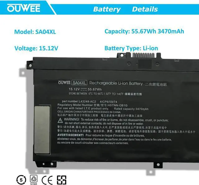Alt view image 2 of 7 - OUWEE SA04XL Laptop Battery Compatible with HP Envy X360 15-DR 15-DR0010TX Series Notebook HSTNN-OB1F HSTNN-OB1G HSTNN-UB7U L43248-541 L43248-AC1 L43248-AC2 L43267-005 SAO4XL 15.12V 55.67Wh