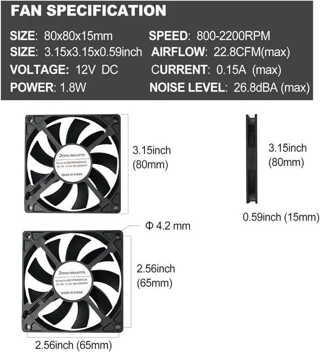 Alt view image 2 of 4 - 80mm Slim Quiet Computer Fan 12V 80mm x80mm x15mm Silent PC Fan 4Pin PWM for Computer PC Case Mini- ITX Builds EVGA GPU CPU Cooler Radiator Cooling Fan 800-2200RPM 3-Pack
