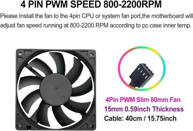 Alt view image 3 of 4 - 80mm Slim Quiet Computer Fan 12V 80mm x80mm x15mm Silent PC Fan 4Pin PWM for Computer PC Case Mini- ITX Builds EVGA GPU CPU Cooler Radiator Cooling Fan 800-2200RPM 3-Pack