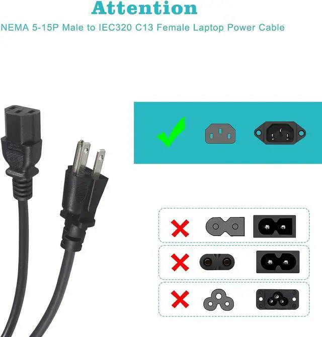 Alt view image 5 of 7 - 12FT Computer Monitor Replacement Power Cord -Black Long Standard PC Replace AC 3 Prong Power Supply Cord Heavy Duty 18AWG IEC C13 Power Cable NEMA 5-15P to C13 10A 125V for Monitor/TV/Computer