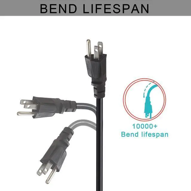 Alt view image 7 of 7 - 12FT Computer Monitor Replacement Power Cord -Black Long Standard PC Replace AC 3 Prong Power Supply Cord Heavy Duty 18AWG IEC C13 Power Cable NEMA 5-15P to C13 10A 125V for Monitor/TV/Computer