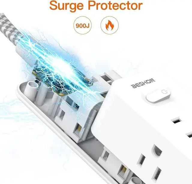 Alt view image 7 of 7 - Power Strip Surge Protector, BESHON 5Ft Extension Cord, 6 Outlets with 3 USB Ports(1 USB C Outlet), 3-Side Outlet Extender, Wall Mount, Compact for Travel, Home, School, College Dorm Room and Office