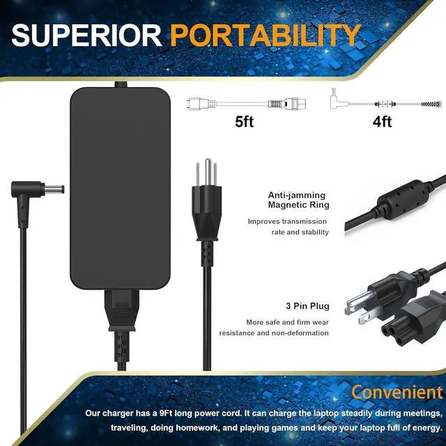 Alt view image 5 of 7 - 180W Zephyrus Charger AC Adapter for  Rog Zephyrus ADP-180TB H G14 G15 GA401I GA502 GA502D GA502DU GA502IU GA401 GA401II GA401IV TUF505DT TUF505DU TUF705DU 20V 9A Laptop Power Supply Cord