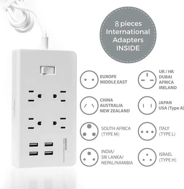 Alt view image 2 of 7 - GR-8 Power Compact & Slim Travel Charging Station - International Power Adapter - Surge Protector - Power Strip with 4 Intelligent USB - Free Bonus Included
