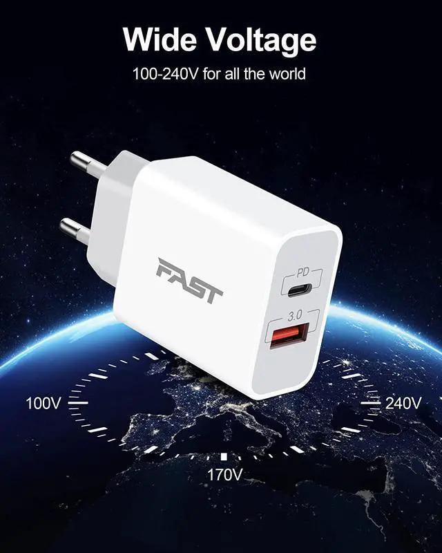 Alt view image 7 of 7 - European Travel Plug Adapter, GLUGRU 2-Pack 20W Dual Port USB C Wall Charger Type C Fast Charging Block International Power Adapter US to Europe EU for iPhone 15 14 13 12 11 Pro Max XS, iPad, Samsung