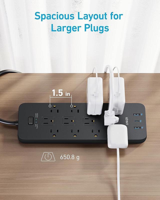 Alt view image 5 of 6 - Anker Power Strip Surge Protector (2100J), 12 Outlets with 2 USB A and 1 USB C Port for Multiple Devices, 5ft Extension Cord, 20W Power Delivery Charging for Home, Office, Dorm Essential, TUV Listed