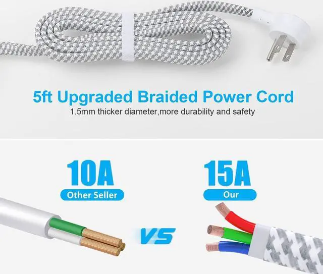 Alt view image 3 of 5 - Desktop Power Strip with 3 Outlet 4 USB Ports 4.5A, Flat Plug and 5 ft Long Braided Extension Cords for Cruise Ship Travel Home Office, ETL Listed