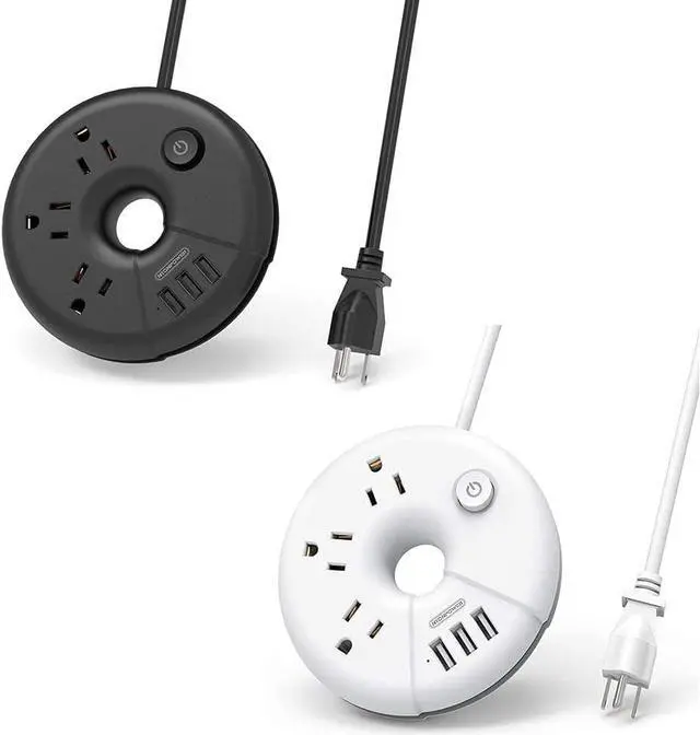 Main image of Compact Power Strip with USB Bundle, 3 Outlets 3 USB Portable Desktop Charging Station with 5ft Extension Cord for Office, Home, Hotels, Cruise Ship, Nightstand