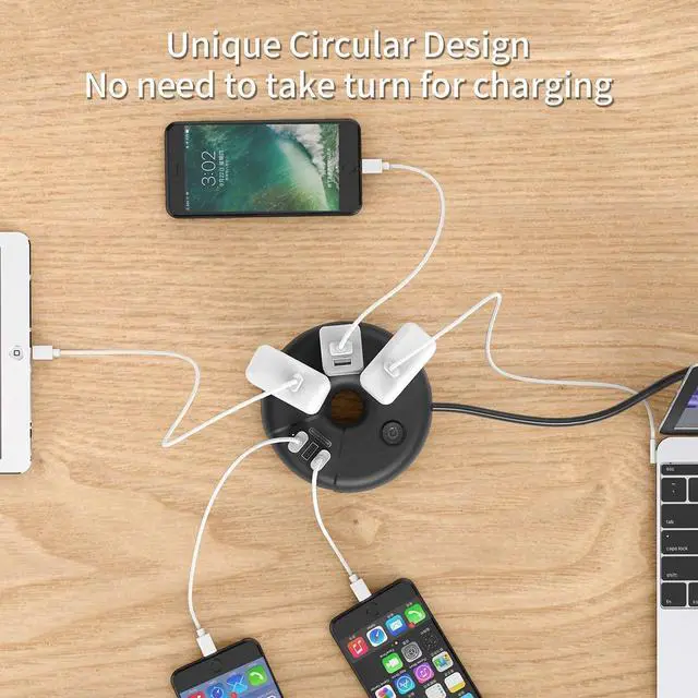 Alt view image 3 of 7 - Compact Power Strip with USB Bundle, 3 Outlets 3 USB Portable Desktop Charging Station with 5ft Extension Cord for Office, Home, Hotels, Cruise Ship, Nightstand