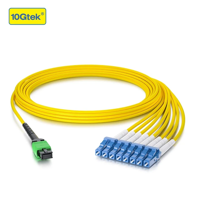 Alt view image 2 of 7 - MPO to 8xLC Fanout Patch Cable, Singlemode 9/125 SMF, LSZH 8-Core, Female MPO (No PIN) to LC Duplex, for QSFP+ Transceivers, 1m (3.3ft)