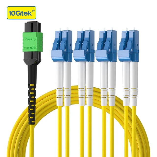 Alt view image 3 of 7 - MPO to 8xLC Fanout Patch Cable, Singlemode 9/125 SMF, LSZH 8-Core, Female MPO (No PIN) to LC Duplex, for QSFP+ Transceivers, 1m (3.3ft)