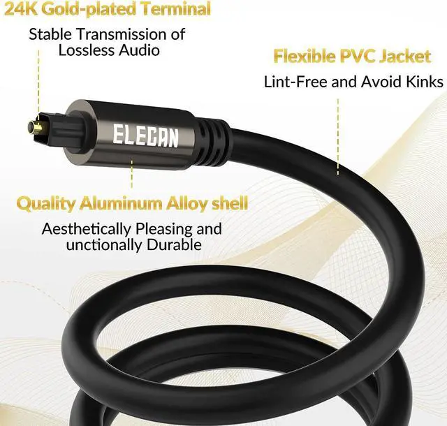 Alt view image 3 of 6 - Optical Audio Cable 200 Ft Digital Audio Toslink Cable Cord-Fiber Optic-Gold Plated-Flexiable&Durable-for Home Theater,Sound Bar,PS4&Xbox-with 4 Right Angled and Mini Toslink Adapters+Ties